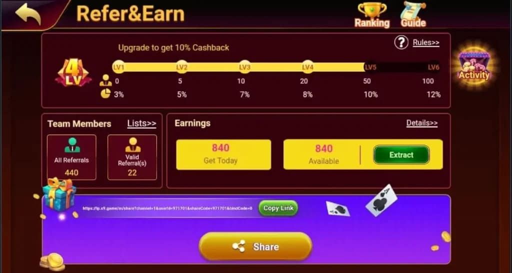 S9 game share and earn section - 2FUN.BET Download